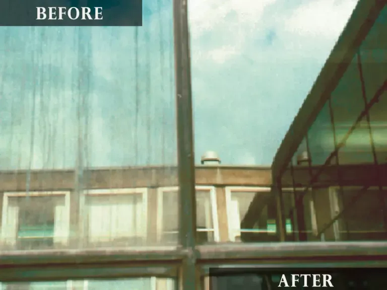 Dirty vs Clean Commercial Glass Panel on High-Rise Building