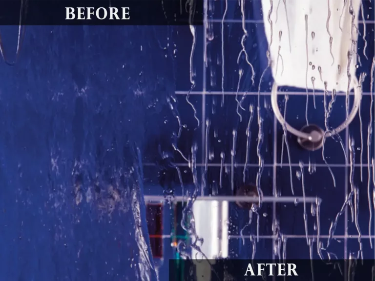 Hard Water Stained Shower Glass vs Spotless Clean Glass Panel