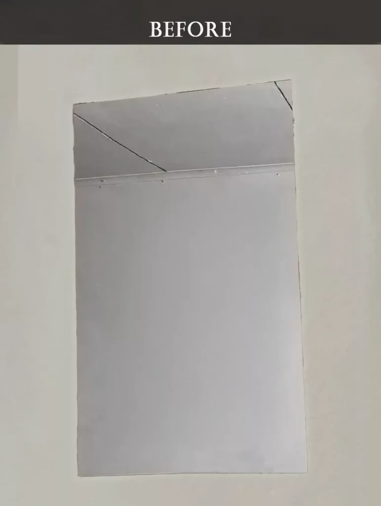 Before image of plain rectangular wall mirror before custom artwork by Millroy Service